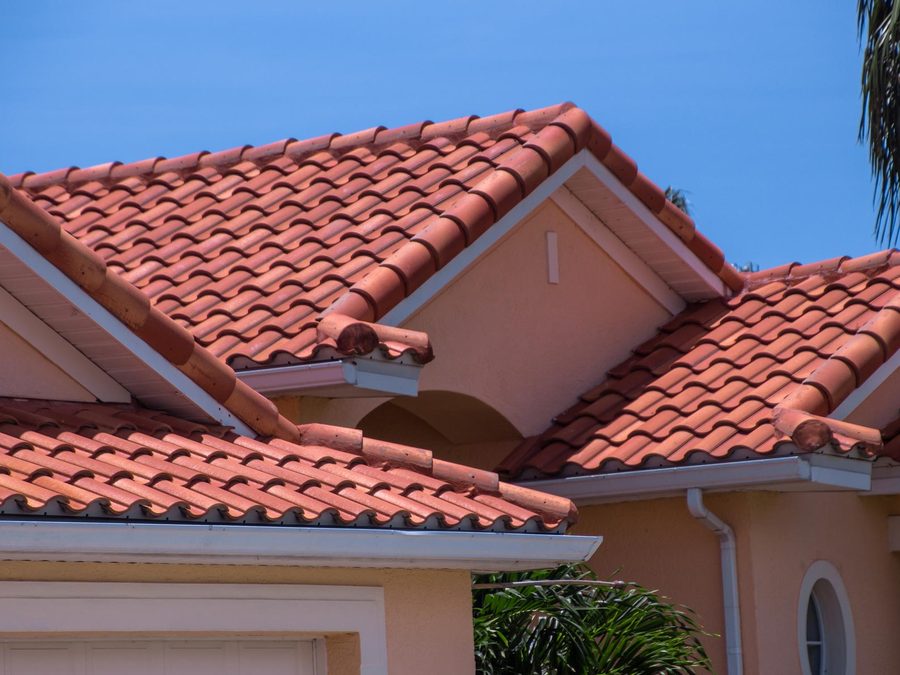 Clay tile terracotta roof on a home