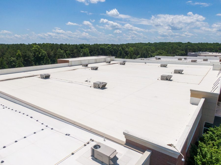 White TPO membrane on a commercial flat roof
